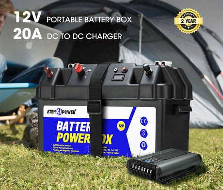 ATEM POWER 12V 25A DC to DC Battery Charger MPPT Dual Battery System with Battery Box