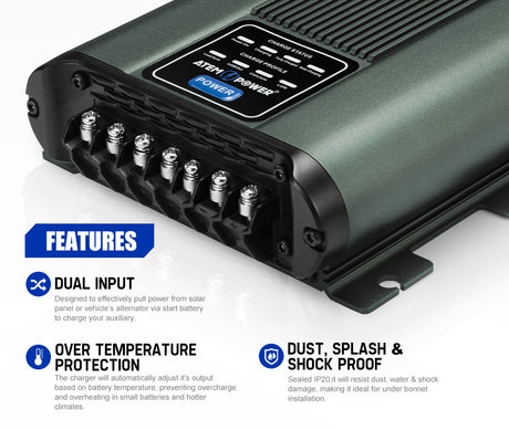 ATEM POWER 12V 25A DC to DC Battery Charger with Smart Hub MPPT Solar Dual Battery