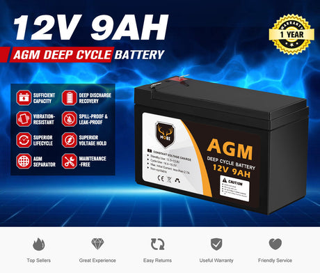 MOBI 12V 9AH AGM Battery Deep Cycle Battery AMP Lead Acid SLA Solar Power
