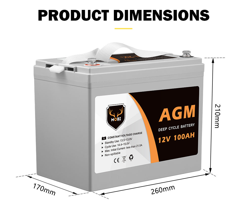 Mobi 100Ah Deep Cycle Battery 12V AGM Marine Sealed Solar Power Portable 4WD