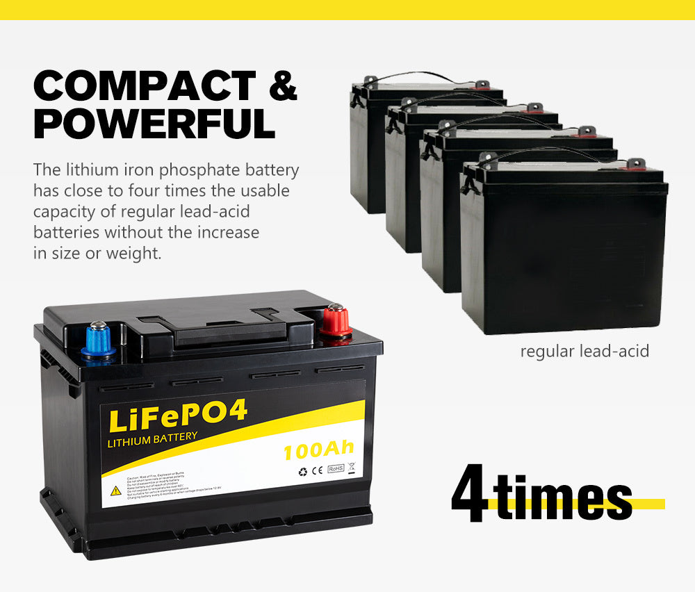 ATEM POWER 100Ah 12V Lithium Battery LiFePO4 Deep Cycle Rechargeable Marine & Battery Box