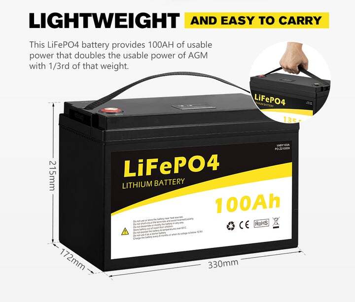 ATEM POWER 100Ah 12V Lithium Battery LiFePO4 Deep Cycle Rechargeable Marine & Battery Box