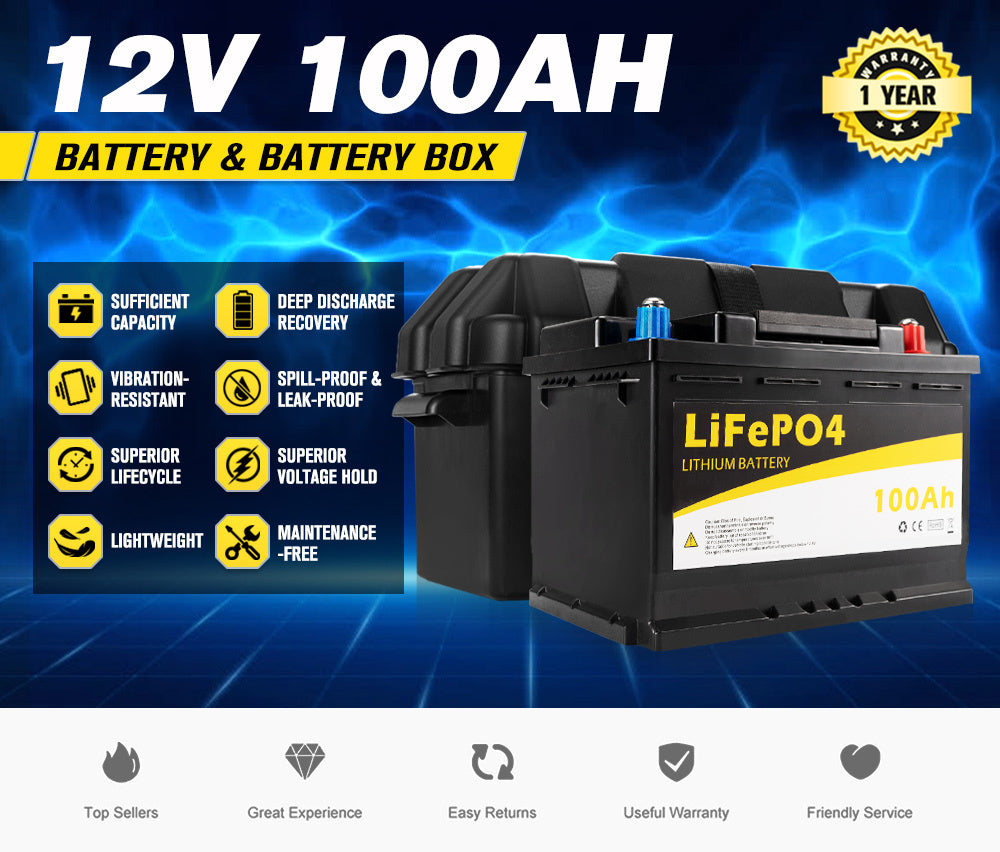 ATEM POWER 100Ah 12V Lithium Battery LiFePO4 Deep Cycle Rechargeable Marine & Battery Box