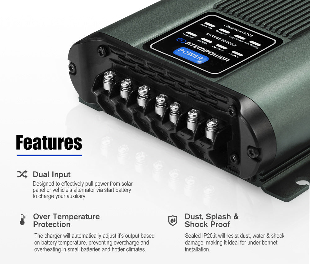 Atem Power 100AH 12V LiFePO4 Lithium Battery + 12V 25A DC to DC Battery Charger