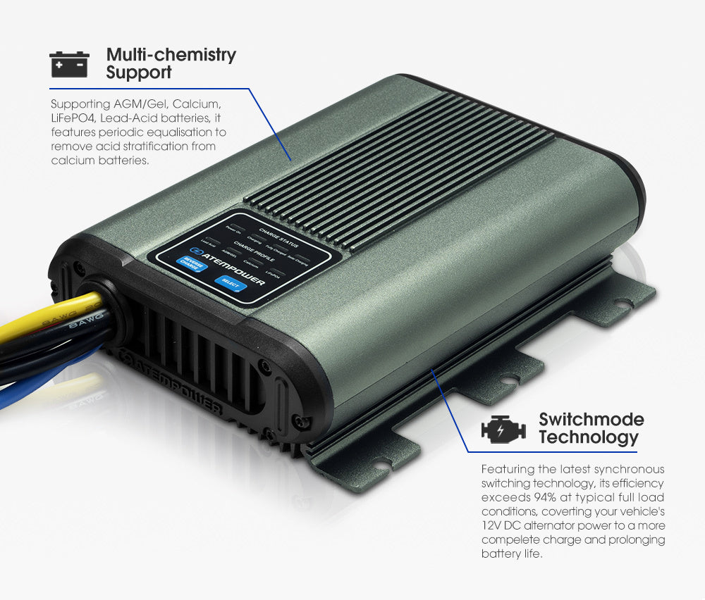 Atem Power 100AH 12V LiFePO4 Lithium Battery + 12V 40A DC to DC Battery Charger