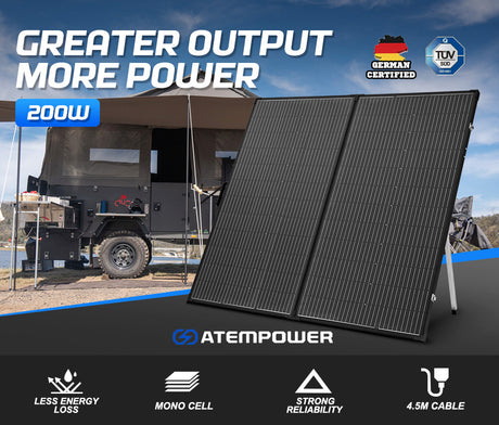 ATEM POWER 200W 12V Folding Solar Panel Kit Mono Caravan Camping Power Charge