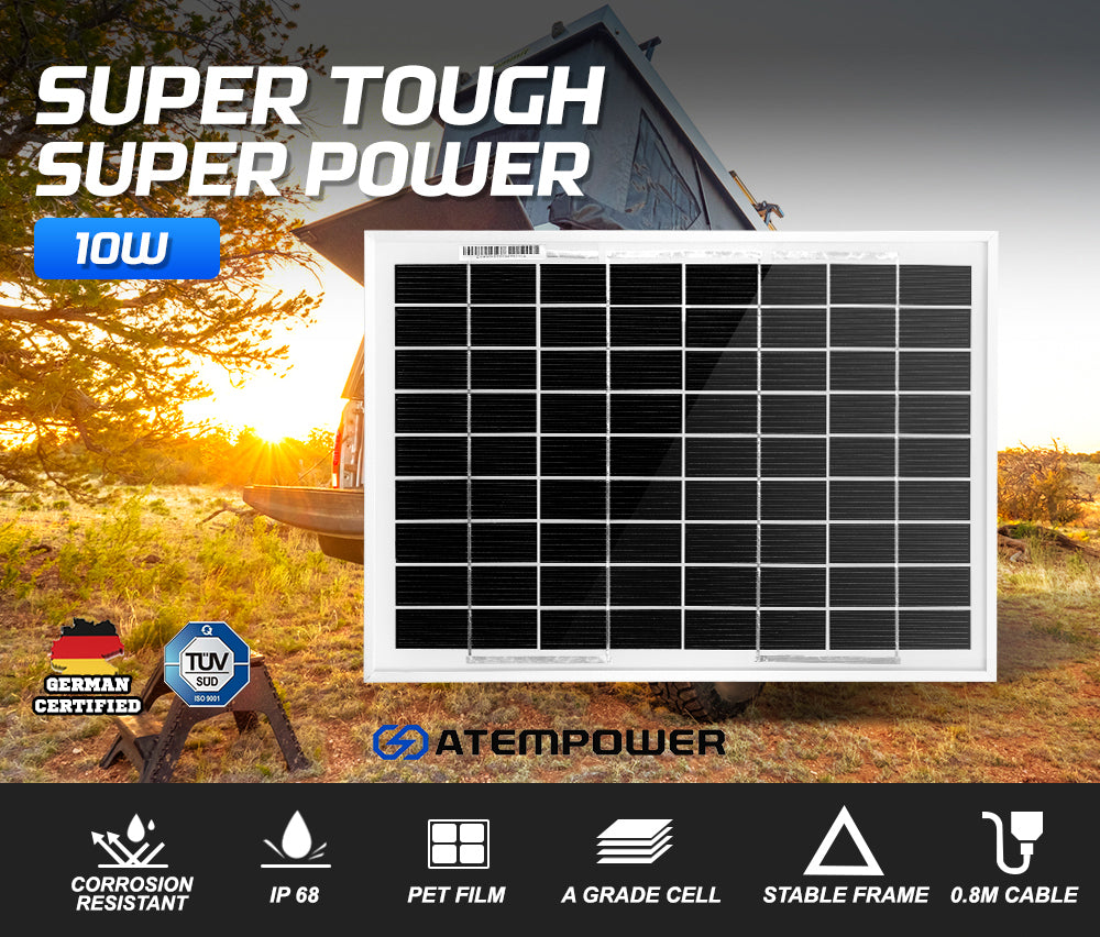 ATEM POWER 10W 12V  Solar Panel  Megavolt Caravan Camping Power MONO Battery Charging