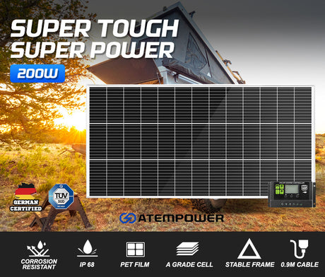 ATEM POWER 12V 200W Solar Panel Kit Mono Fixed Caravan Camping Power Battery Charging