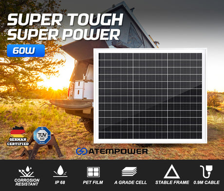 ATEM POWER 60W Solar Panel 12V Mono Generator Caravan Camping Battery Power Charging