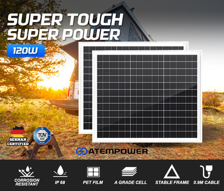 ATEM POWER 12V 120W Solar Panel Kit Mono Generator Caravan Camping Power Battery Charging