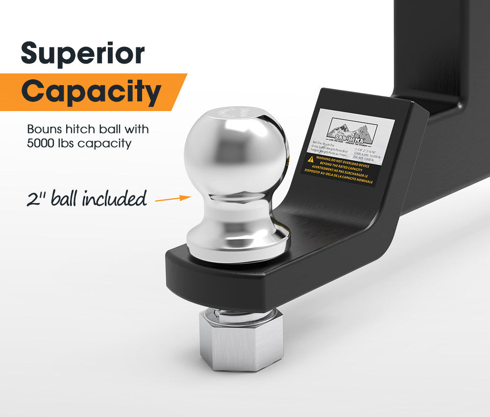 SAN HIMA Dual Hitch Ball Mount Tongue Multi Use 2" Tow Bar Trailer Camper Bike Rack 4WD