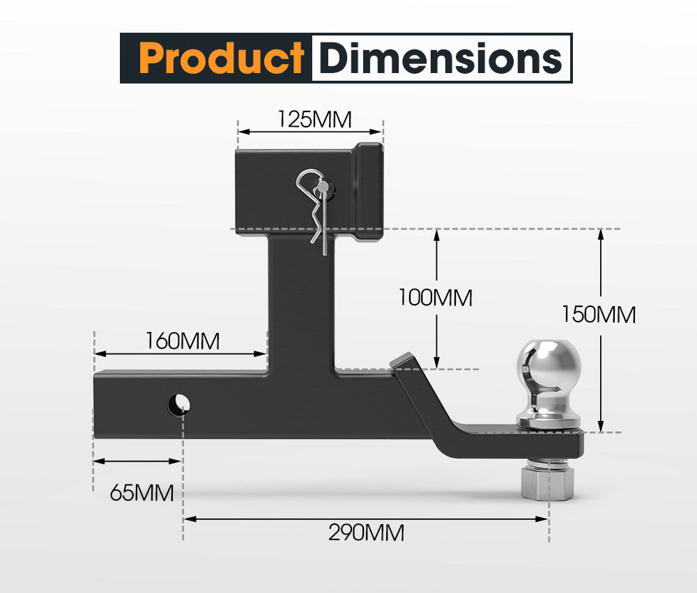 SAN HIMA Dual Hitch Ball Mount Tongue Multi Use 2" Tow Bar Trailer Camper Bike Rack 4WD