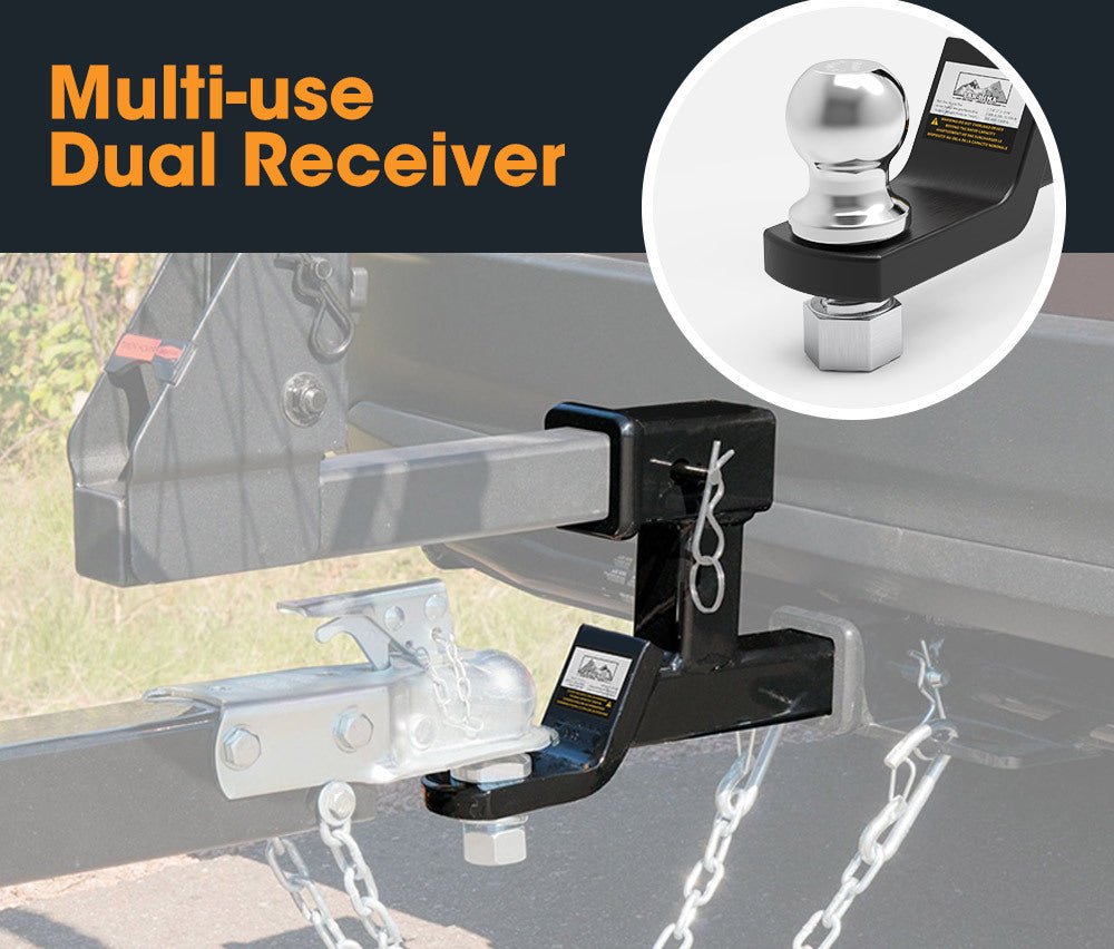 SAN HIMA Dual Hitch Ball Mount Tongue Multi Use 2" Tow Bar Trailer Camper Bike Rack 4WD