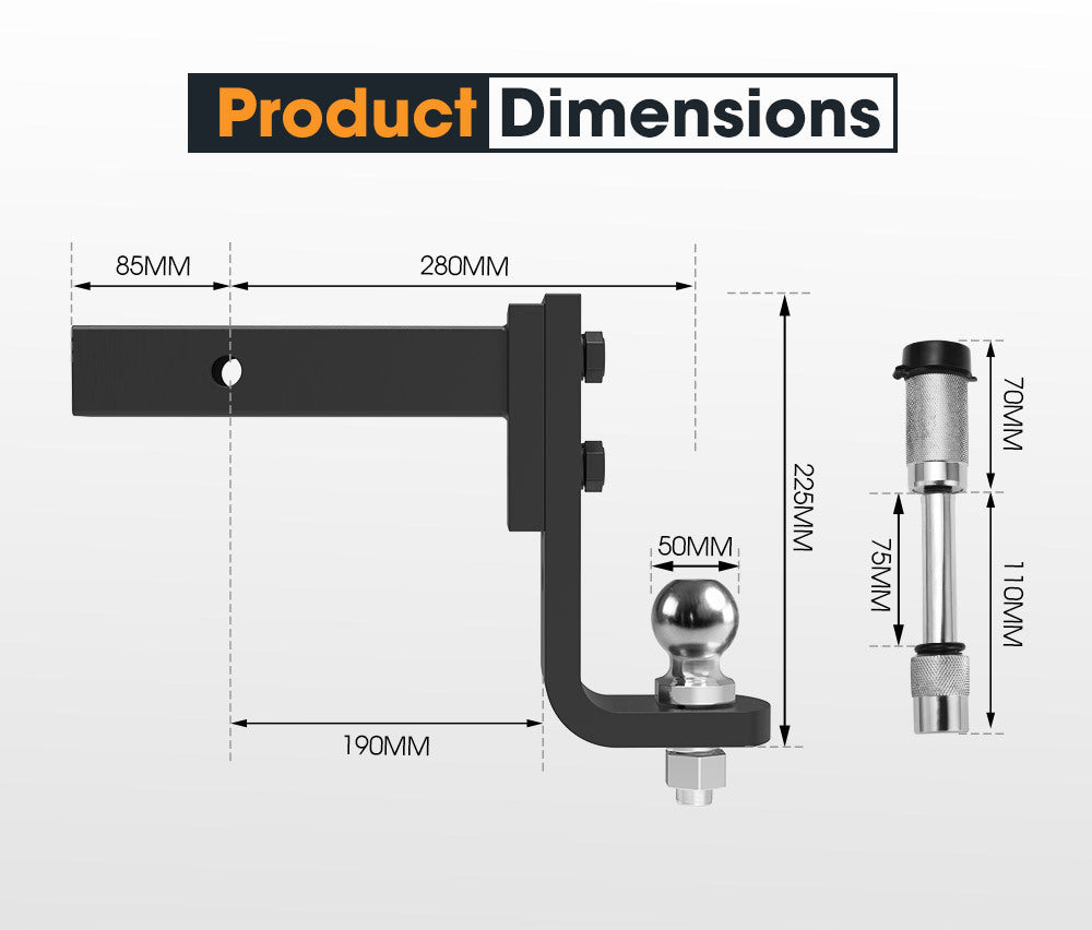 SAN HIMA Adjustable Towbar drop Tow Bar Ball Mount Tongue 2" Hitch Trailer 6000LBS 4WD Car