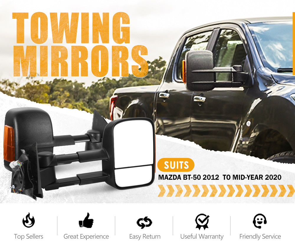 SAN HIMA Pair Towing Mirrors Extendable for Mazda BT-50 2012 to Mid-Year 2020