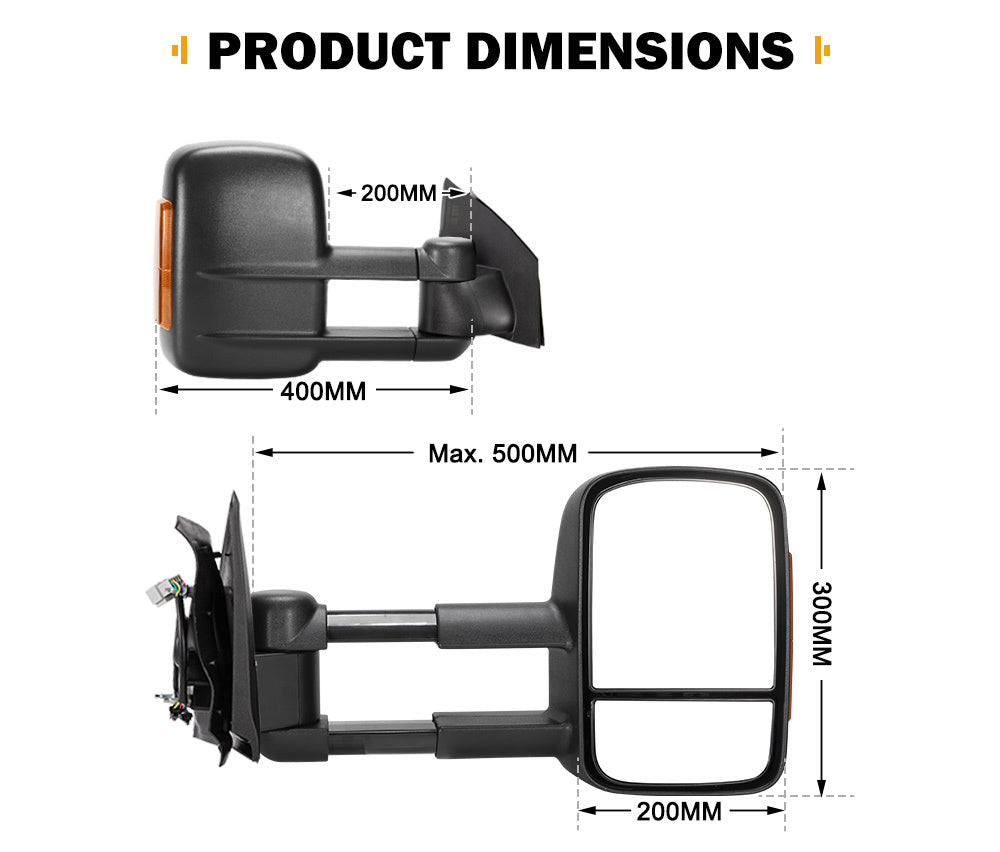 SAN HIMA Pair Towing Mirrors Extendable for Mazda BT-50 2012 to Mid-Year 2020