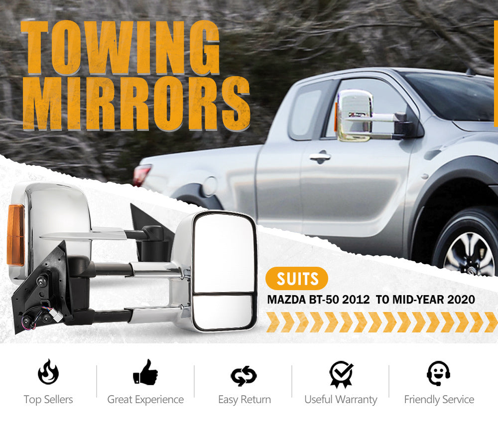 SAN HIMA Pair Towing Mirrors for Mazda BT-50 2012 to Mid-Year 2020 W/ Indicators
