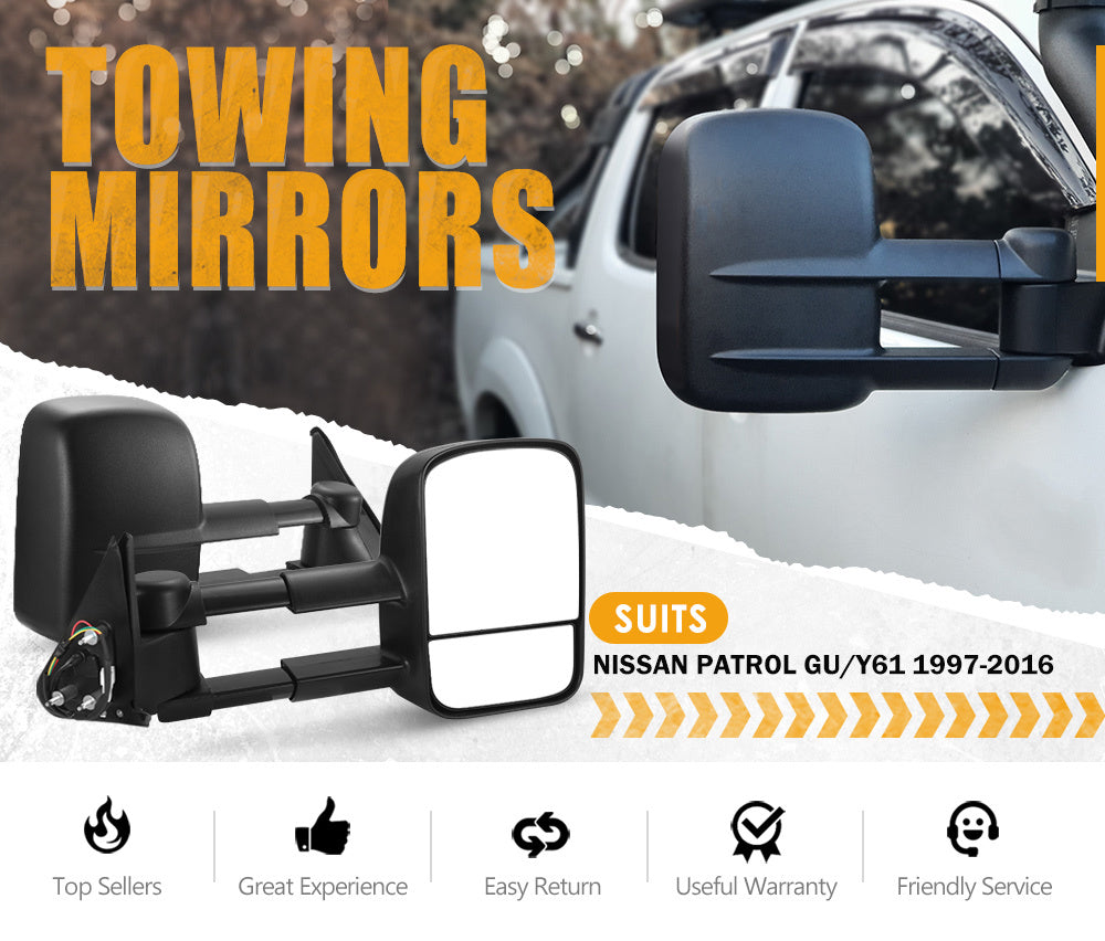 SAN HIMA Pair Towing Mirrors fit Nissan Patrol GU Y61 1997- 2016 Black