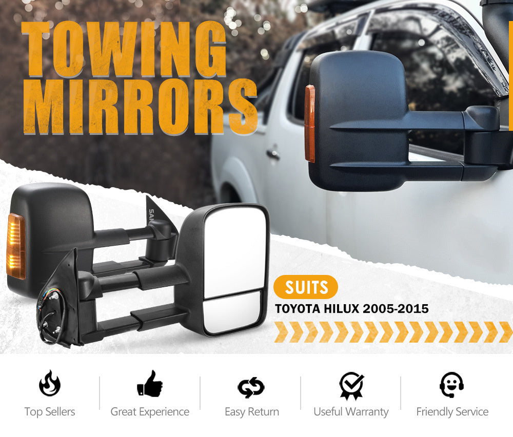SAN HIMA Pair Towing Mirrors for Toyota Hilux 2005-2015 BLACK
