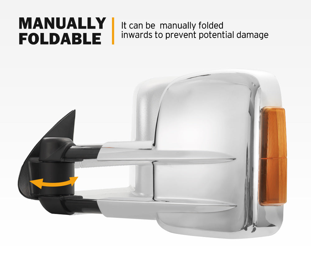 SAN HIMA Pair Towing Mirrors for Toyota Hilux 2005-2015 Chrome