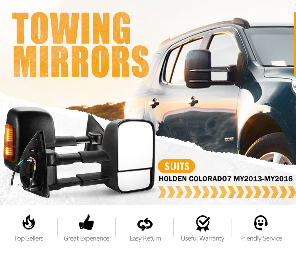 SAN HIMA Pair Towing Mirrors Extendable for Holden Colorado7 MY2013-MY2016 Black