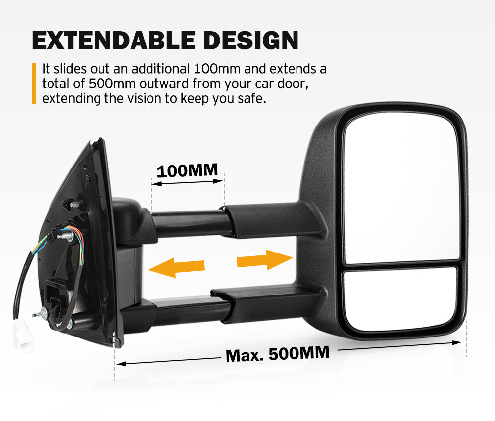 SAN HIMA Pair Extendable Towing Mirrors for Isuzu D-MAX MY2012-MY2019 BLACK
