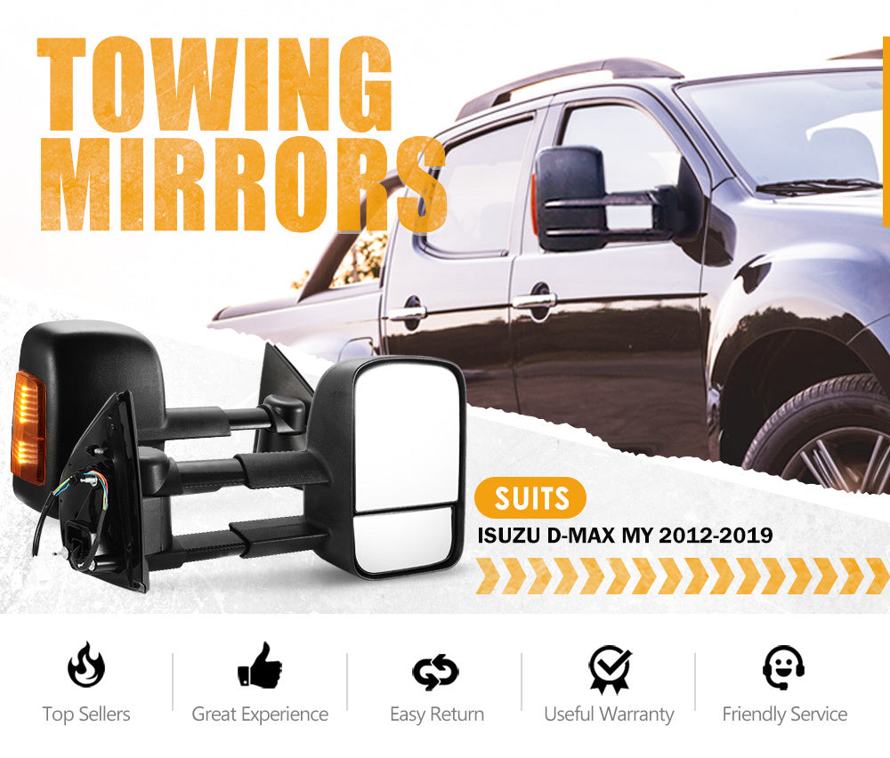 SAN HIMA Pair Extendable Towing Mirrors for Isuzu D-MAX MY2012-MY2019 BLACK