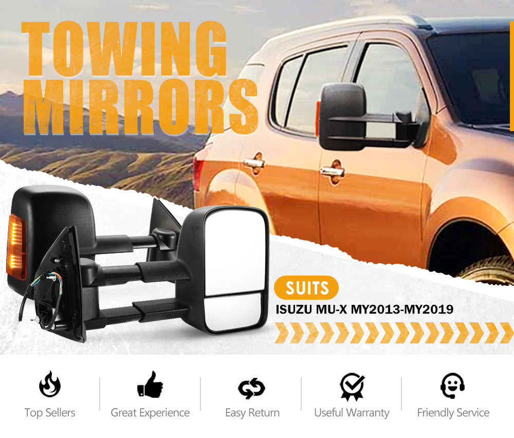 SAN HIMA Pair Towing Mirrors for Isuzu MU-X MY2013-MY2019 Black