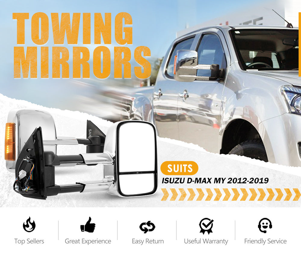 SAN HIMA Chrome Extendable Towing Mirrors for Isuzu D-MAX MY2012-MY2019