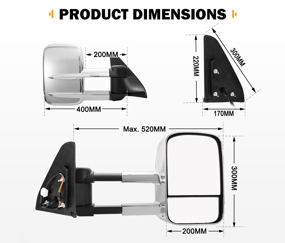 SAN HIMA Pair Extendable Towing Mirrors for Toyota Prado 120 Series 2002-2009