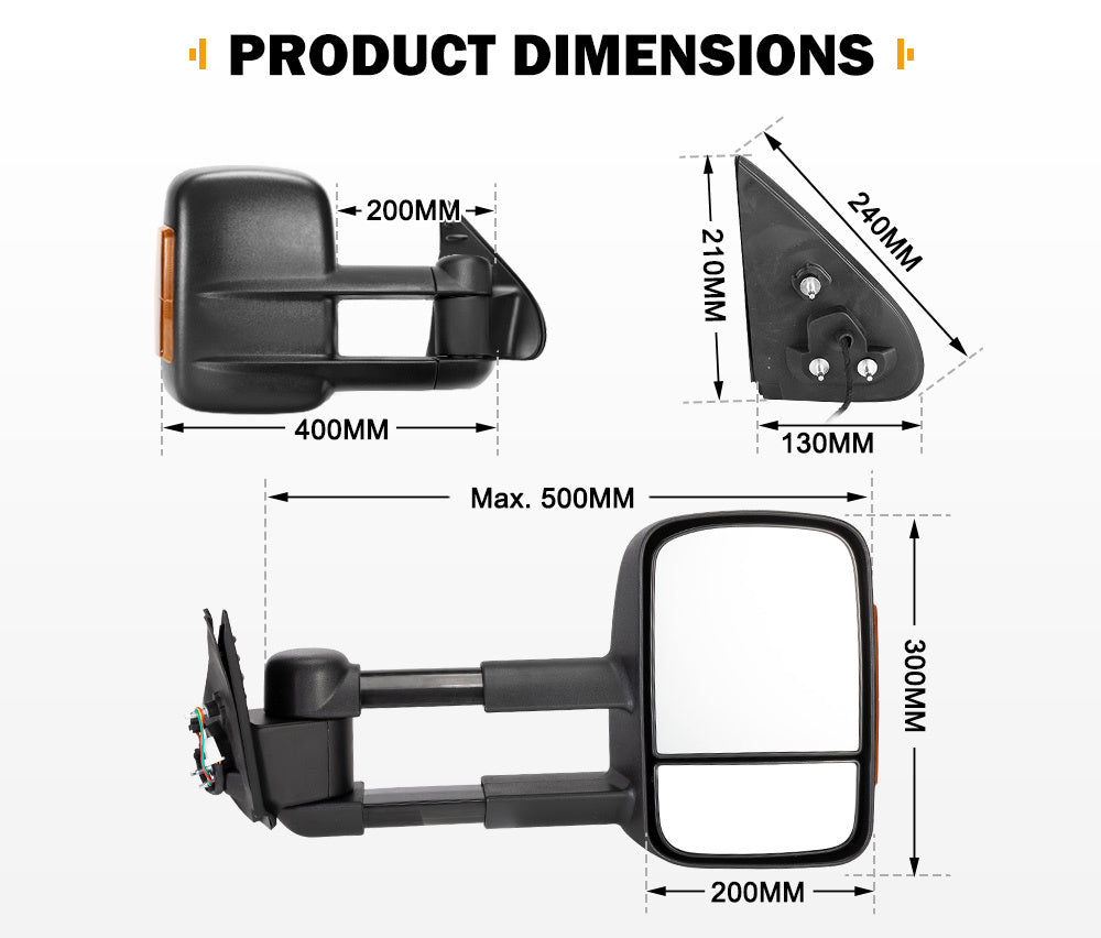 SAN HIMA Pair Towing Mirrors for Toyota Hilux 2015-ON BLACK