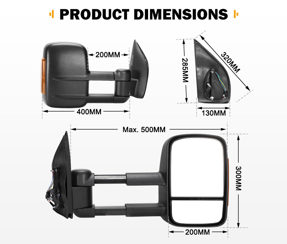 SAN HIMA Pair Towing Mirrors for Nissan Navara D40 2005-2015 Indicator