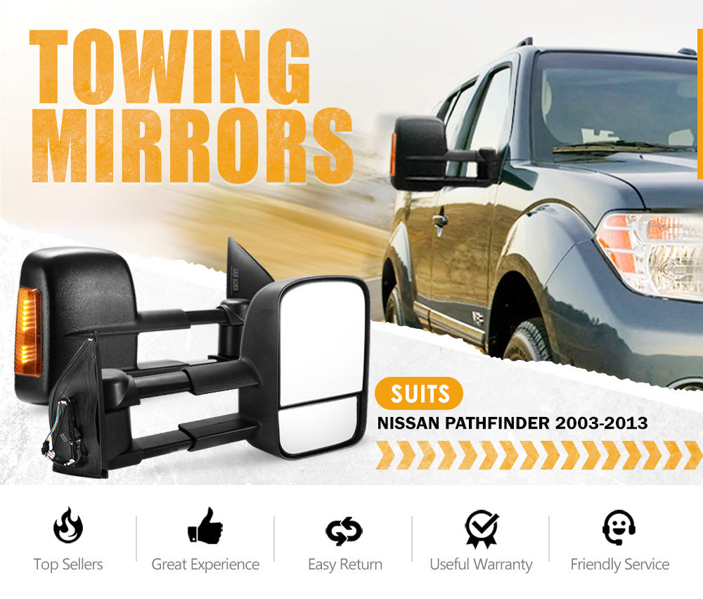 SAN HIMA Pair Towing Mirrors for Nissan Pathfinder MY 2003-2013 Black