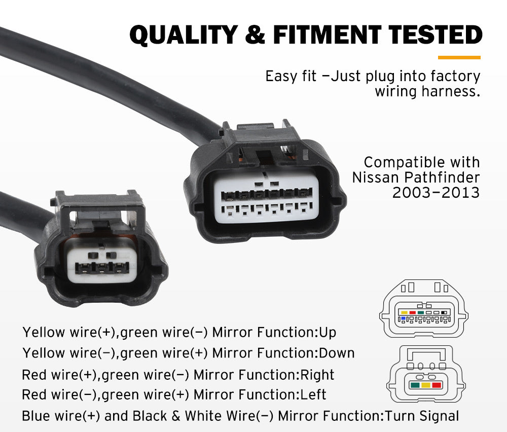 SAN HIMA Pair Towing Mirrors for Nissan Pathfinder MY 2003-2013 Black