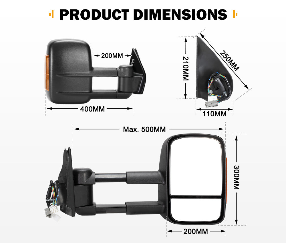 SAN HIMA Pair Towing Mirrors for Isuzu D-Max DMax 2007-2011 Black