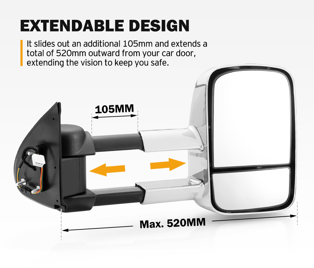 SAN HIMA Extendable Towing Mirrors for Mitsubishi Triton MQ/MR 2015 - ON