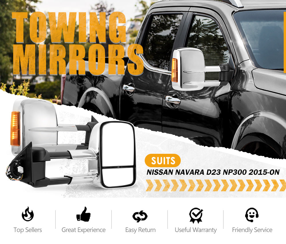 SAN HIMA Extendable Towing Mirrors for Nissan Navara D23 2015-On Silver