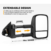 SAN HIMA Extendable Towing Mirrors Pair for Nissan Navara D23 NP300 2015-On Black