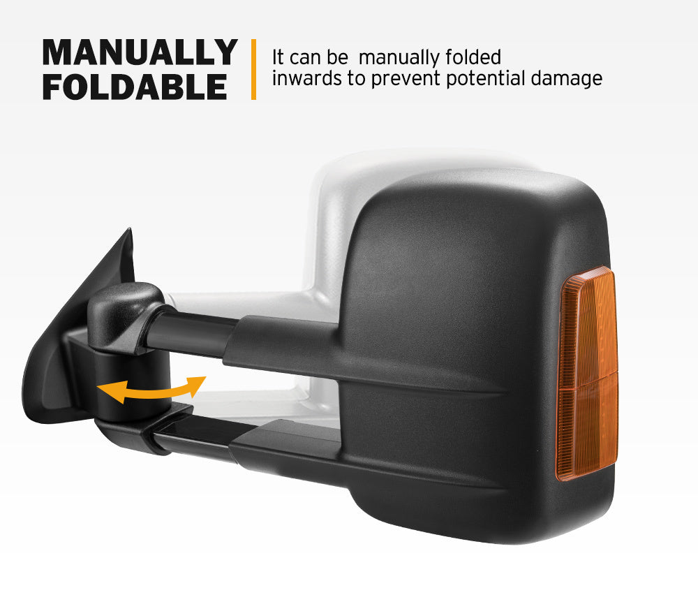 SAN HIMA Extendable Towing Mirrors Pair for Nissan Navara D23 NP300 2015-On Black