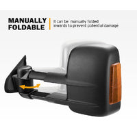 SAN HIMA Extendable Towing Mirrors Pair for Nissan Navara D23 NP300 2015-On Black