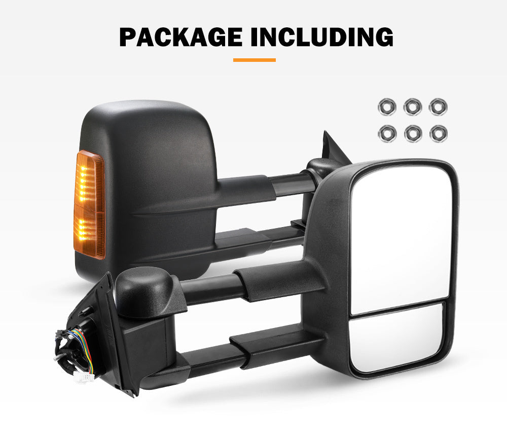 SAN HIMA Extendable Towing Mirrors Pair for Nissan Navara D23 NP300 2015-On Black