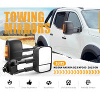SAN HIMA Extendable Towing Mirrors Pair for Nissan Navara D23 NP300 2015-On Black