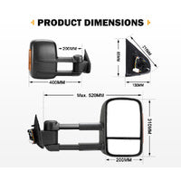 SAN HIMA Extendable Towing Mirrors Pair for Nissan Navara D23 NP300 2015-On Black