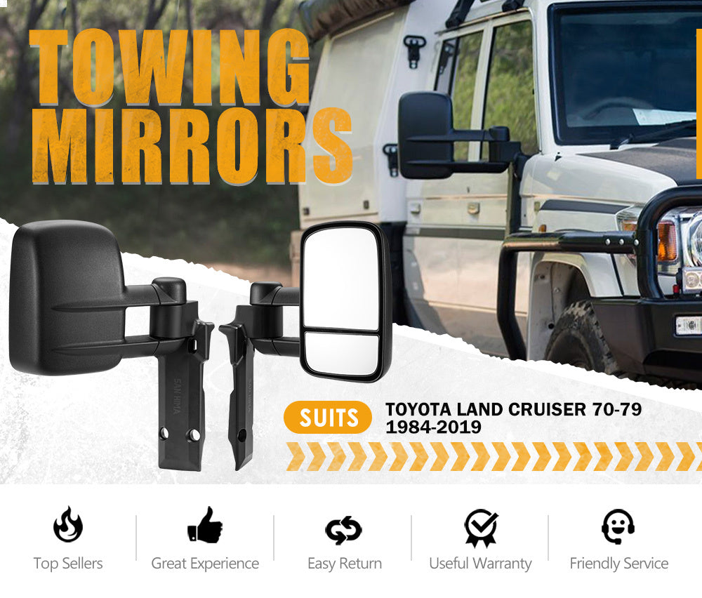SAN HIMA Pair Extendable Towing Mirrors For Toyota Land Cruiser 70-79 Series 1984-2019