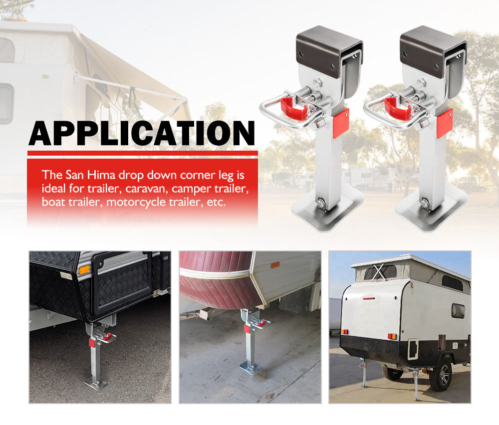 SAN HIMA 2x400mm Drop Down Corner Legs W/Handle Steel Base 1200LBS Caravan Stabilizer Leg