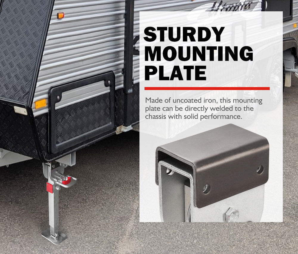 SAN HIMA 2x 470mm Drop Down Corner Legs Steadies & Handle Steel Foot Caravan Trailer