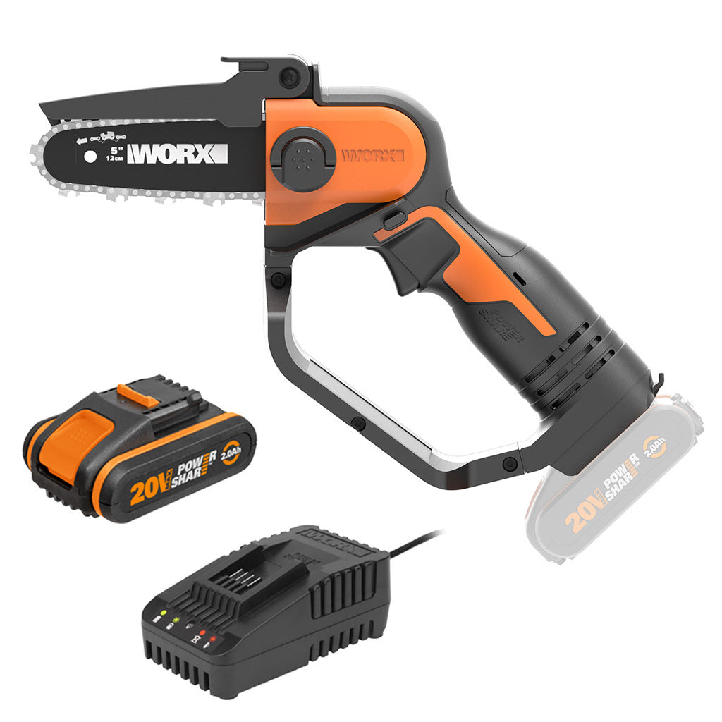 WORX 20V Cordless 12cm One Handed Pruning Chainsaw w/ POWERSHARE 2Ah Battery & Charger - WG324E.B