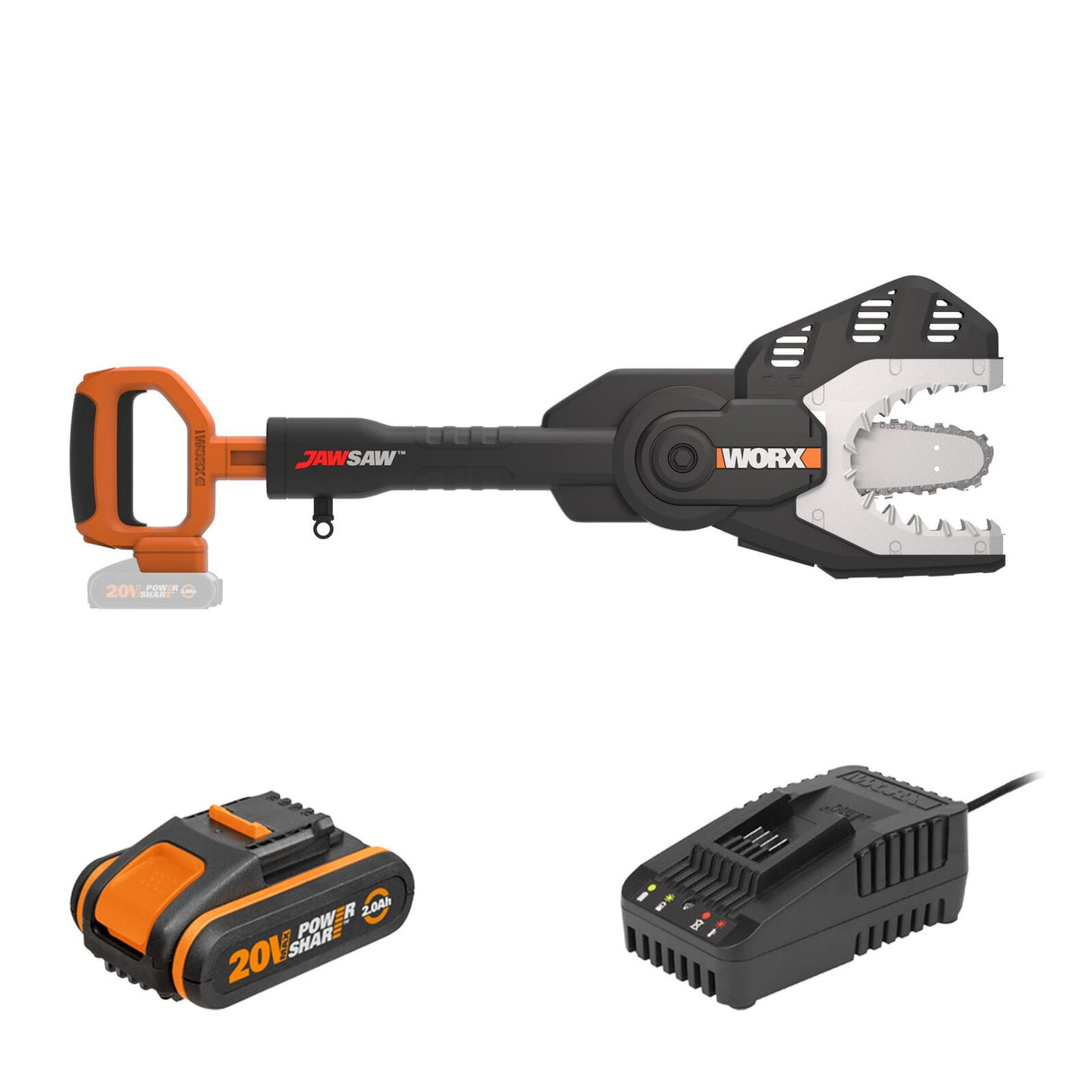 WORX 20V Cordless JAWSAW 15cm Chainsaw w/ POWERSHARE 2Ah Battery & Charger - WG329E.B