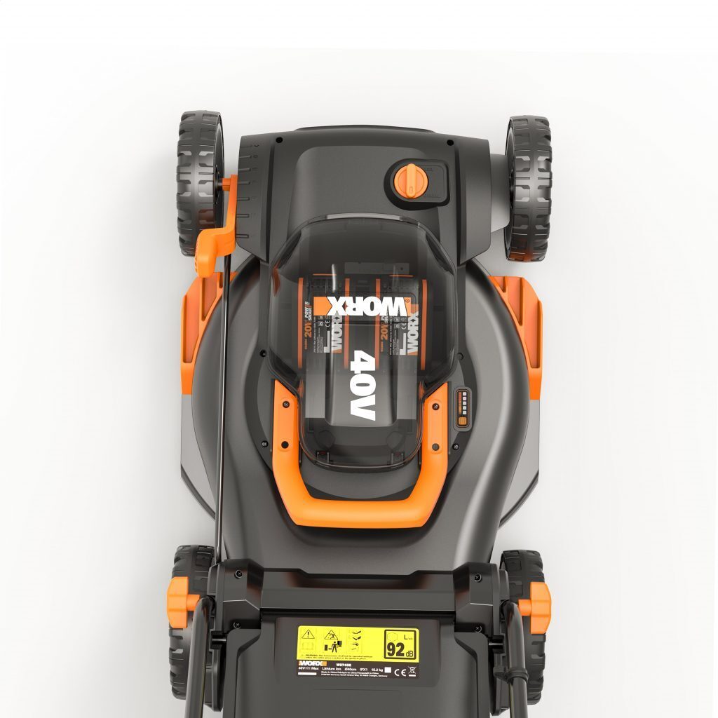 WORX 40V Cordless 40cm Push Lawn Mower with 2x 4Ah PRO POWERSHARE Batteries & Dual Charger - WG743E