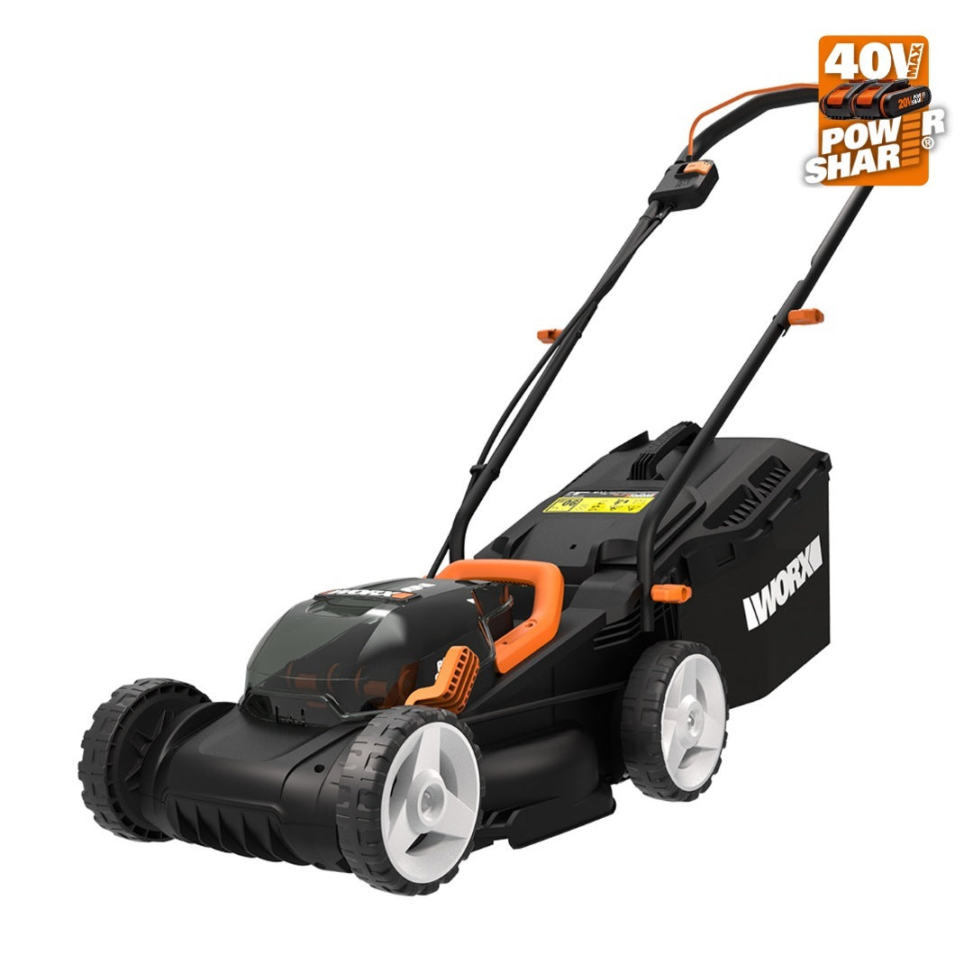 WORX 40V (20V x 2) 34cm Push Lawn Mower Kit w/ 2x POWERSHARE Batteries & Charger - WG779E